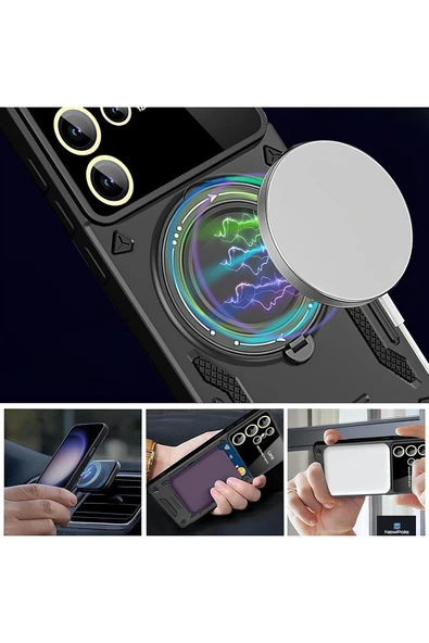 Samsung Galaxy A36 Uyumlu Kılıf Magsafe Standlı Kamera Lens Korumalı Dayanıklı Renkli Tank Kapak - 4