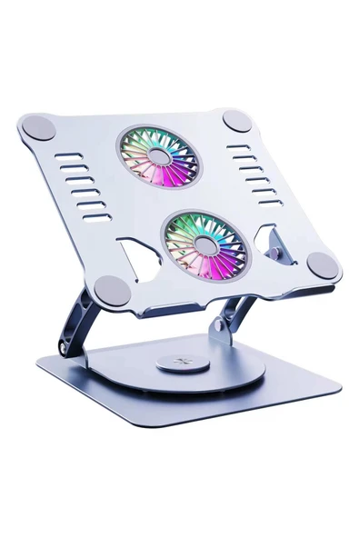 Macbook/Laptop/Notebook Soğutucu Fan Stand RGB LED Işıklı Ayarlanabilir/Katlanabilir 360 Dönebilen - Resim 2