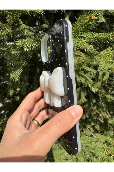 iPhone 14 Pro Max Uyumlu Kılıf Simli Parlak Fiyonk Desenli Silikon Kamera Çevresi Koruyucu Kapak - 5