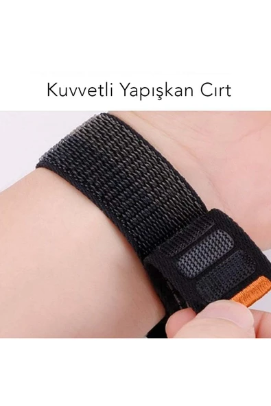 Apple Watch 44mm/45mm/46mm/49mm Uyumlu Kordon Bakla Bölmeli Dizayn Hasır Cırt Dokuma Kumaş Kordon - 5