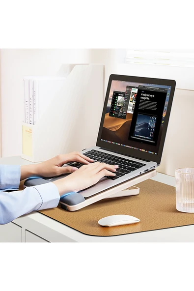 Bileklik Destekli Yükseltilebilir/Ayarlanabilir Notebook/Tablet/iPad/Macbook Uyumlu Ahşap Stand - Resim 6