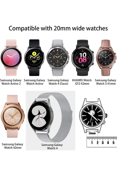 Huawei Watch GT/GT2E/GT2/GT2 Pro/GT3/GT3 Pro/GT4 46mm Uyumlu Kordon Mıknatıslı Parlak İnce Metal - 7