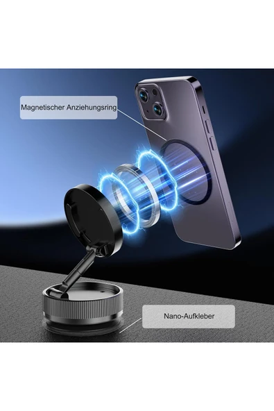 Yüksek Kalite iPhone Uyumlu Magsafe Araç İçi Telefon Tutucu Ayarlanabilir Vakumlu Güçlü Mıknatıslı - 6