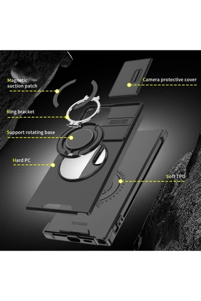 Galaxy S24/s25 Uyumlu Kılıf Kamera Korumalı Sürgülü 360 Dönebilen Magsafe Stand Tank Kapak - 7