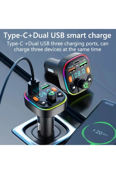 Bluetooth Araç Kiti Araç Fm Transmitter USB Type-C SD Kart MP3 PD Flash Için Uygun Çakmaklık Girişli - 2