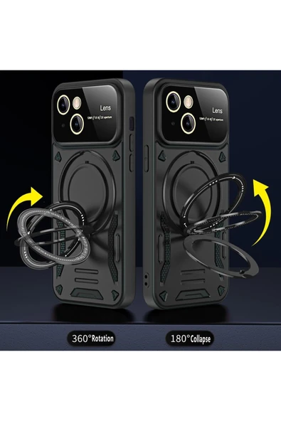 iPhone 15 Plus Uyumlu Kılıf Magsafe Standlı Kamera Lens Korumalı Dayanıklı Renkli Tank Kapakk - 2