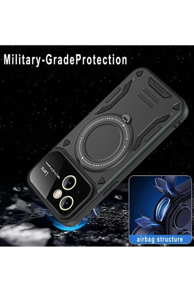 iPhone 15 Plus Uyumlu Kılıf Magsafe Standlı Kamera Lens Korumalı Dayanıklı Renkli Tank Kapakk - 6