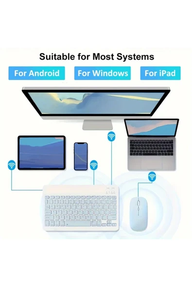 PC/Notebook/Macbook Uyumlu Kablosuz Şarj Edilebilir Klavye Mouse Seti Sessiz Türkçe Karakter Klavye - Resim 5