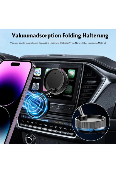 Yüksek Kalite iPhone Uyumlu Magsafe Araç İçi Telefon Tutucu Ayarlanabilir Vakumlu Güçlü Mıknatıslı - 4