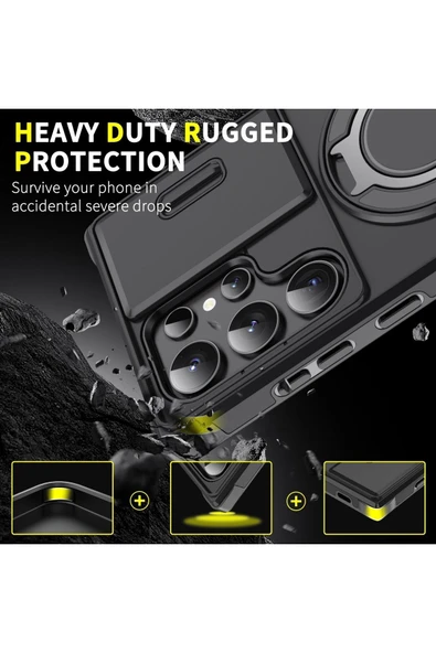 Samsung Galaxy S25/s24 Uyumlu Kılıf Kamera Korumalı Sürgülü 360 Dönebilen Magsafe Stand Tank Kapak - 2