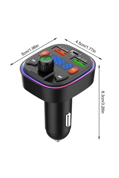 Bluetooth Araç Kiti Araç Fm Transmitter USB Type-C SD Kart MP3 PD Flash Için Uygun Çakmaklık Girişli - 3