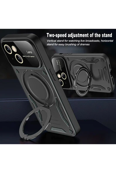 iPhone 15 Plus Uyumlu Kılıf Magsafe Standlı Kamera Lens Korumalı Dayanıklı Renkli Tank Kapakk - 3