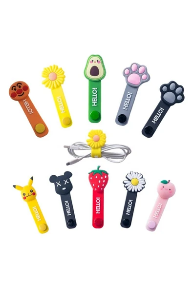 Tüm Telefonlar/Tüm Kablolar ile Uyumlu Renkli Desenli Kablo Düzenleyici Kablo Toparlayıcı Çıt Çıtlı - 6