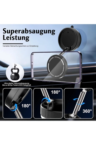 Yüksek Kalite iPhone Uyumlu Magsafe Araç İçi Telefon Tutucu Ayarlanabilir Vakumlu Güçlü Mıknatıslı - 3