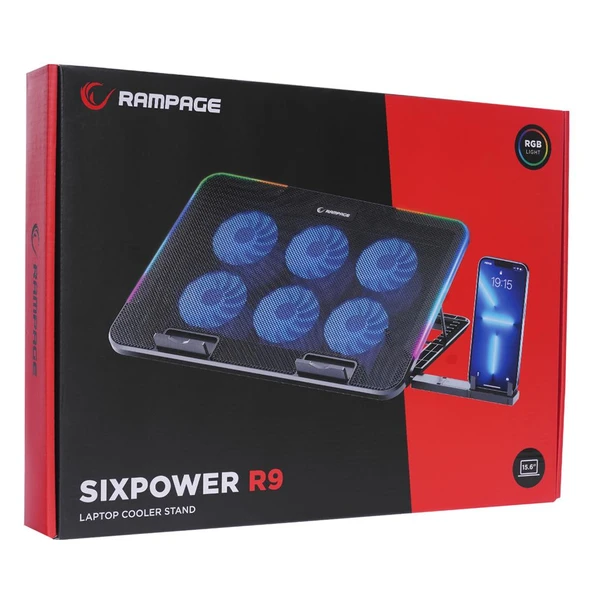 Rampage SIXPOWER R9 6 Fan RGB Işıklı Telefon Tutuculu Notebook Soğutucu - Resim 2