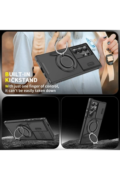 Samsung Galaxy S25/s24 Uyumlu Kılıf Kamera Korumalı Sürgülü 360 Dönebilen Magsafe Stand Tank Kapak - 8