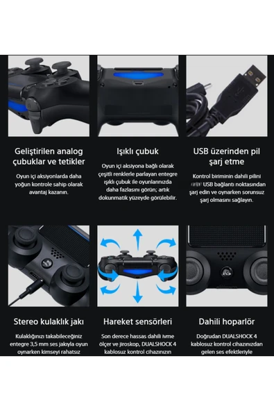 Playstation 4 (PS4) Uyumlu Joystick Kablosuz Oyun Kolu Yüksek Kalite Çift Titreşimli Motor Kumanda - 4