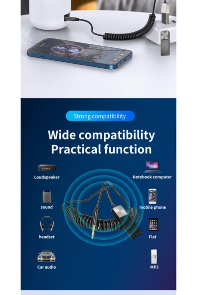 Mikrofonlu Araç Bluetooth Kiti Usb 3.5mm Aux Bluetooth Çevirici Dönüştrücü Hd Ses Kalite Arama/müzik - Resim 5