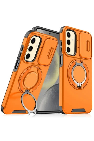Galaxy S24/s25 Uyumlu Kılıf Kamera Korumalı Sürgülü 360 Dönebilen Magsafe Stand Tank Kapak