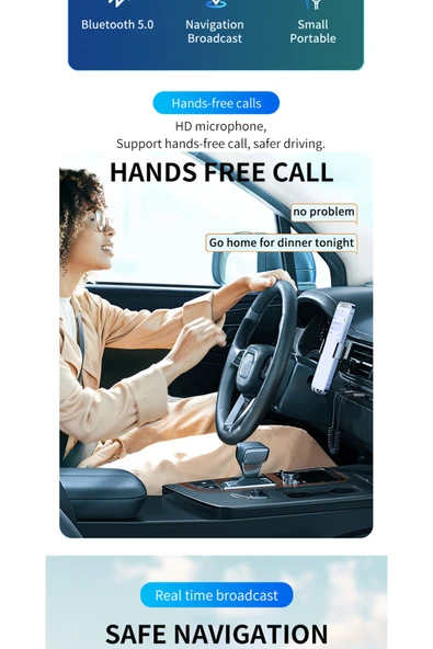 Mikrofonlu Araç Bluetooth Kiti Usb 3.5mm Aux Bluetooth Çevirici Dönüştrücü Hd Ses Kalite Arama/müzik - Resim 2