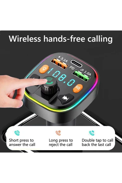 Bluetooth Araç Kiti Araç Fm Transmitter USB Type-C SD Kart MP3 PD Flash Için Uygun Çakmaklık Girişli - 4