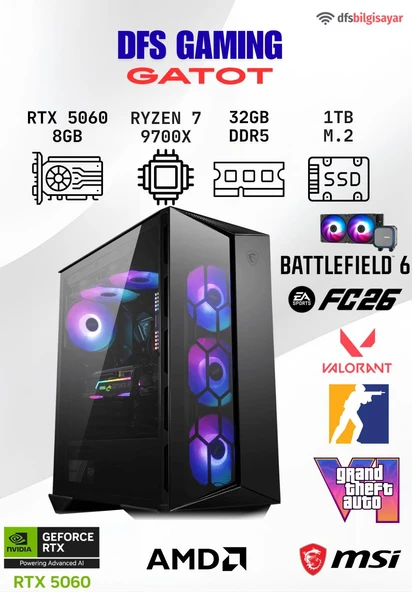 DFS GAMING GATOT RYZEN 7 9700X-B650M-RTX 5060-32GB DDR5 RAM-1TB M.2 SSD-OYUNCU BİLGİSAYARI ürün görseli