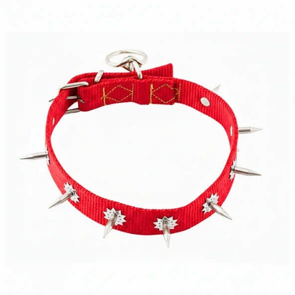 Dokuma Çivili Köpek Boyun Tasması - 4*70 cm - Kırmızı - 2