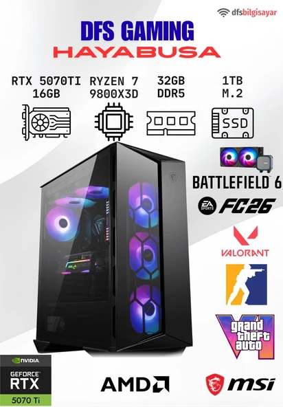 DFS GAMING HAYABUSA RYZEN 7 9800X3D-B650M-RTX 5070 TI 16GB-32GB DDR5 RAM-1TB M.2 SSD-OYUNCU BİLGİSAYARI ürün görseli