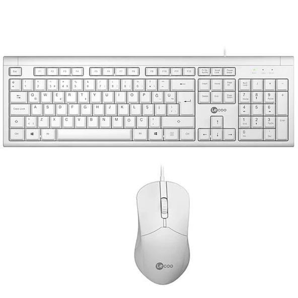 Lenovo Lecoo CM101 USB Kablolu Türkçe Q Klavye - Mouse Set Beyaz - 2