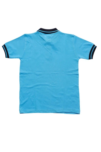 Lacivert Yakalı Turkuaz Kısa Kol Düz Renk 6-17 Yaş Çocuk Okul Lakos Tişört Polo Yaka T-shirt - Resim 2