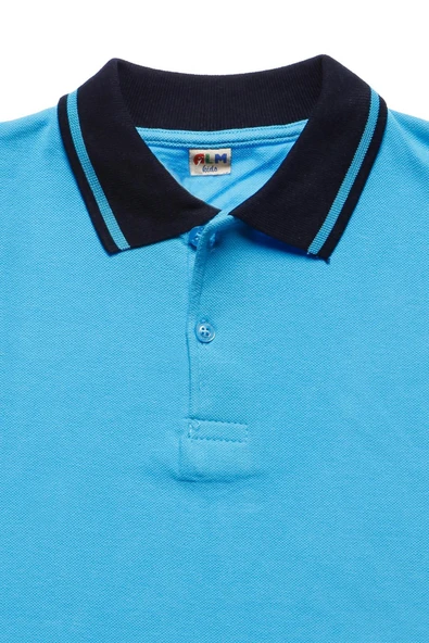 Lacivert Yakalı Turkuaz Kısa Kol Düz Renk 6-17 Yaş Çocuk Okul Lakos Tişört Polo Yaka T-shirt - 3