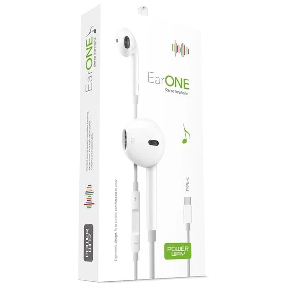 Powerway Earone Mikrofonlu Kablolu Kulaklık TYPE-C Çıkışlı Tüm Cihazlarla Uyumlu Stereo - Resim 2