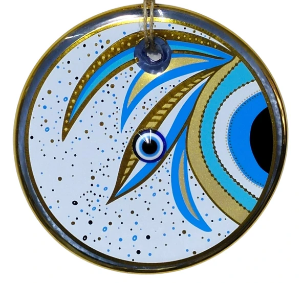 Lotus Çiçeği Desenli Yaldızlı Beyaz Duvar Süsü Cam Hediyelik Eşya ürün görseli