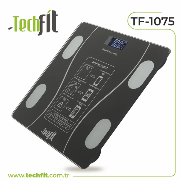 Techfit Akıllı Baskül Tf-1075 Dijital Baskül Yağ Ölçer Fonksiyonlu Bluetooth Tartı