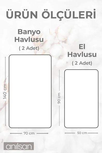 4'lü Gri-Beyaz Havlu Set %100 Pamuk - 2 Adet El Havlusu 50x90 ve 2 Adet Banyo Havlusu 70x140 - 2