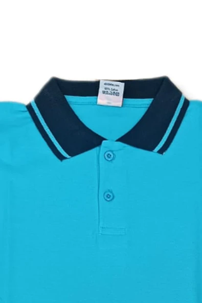 Lacivert Yakalı Turkuaz Uzun Kol 6-17 Yaş Çocuk Okul Lakos Sweat Polo Yaka Düz Renk - 2