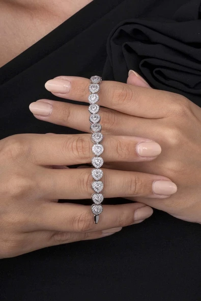 Gümüş Pazarım Özel Tasarım Kalp Su Yolu 925 Ayar Gümüş Bileklik - 3