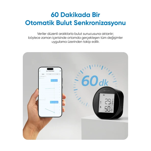 Şımart Akıllı Termometre Wi-Fi Bağlantılı Sıcaklık ve Nem Ölçer, Uygulama Destekli - 6