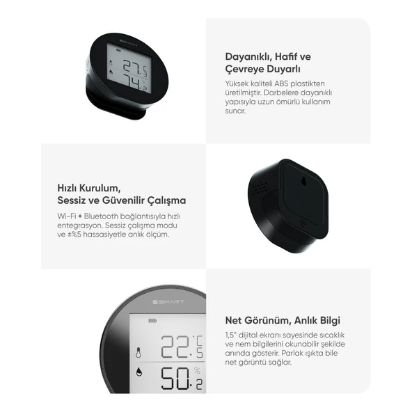 Şımart Akıllı Termometre Wi-Fi Bağlantılı Sıcaklık ve Nem Ölçer, Uygulama Destekli - 5