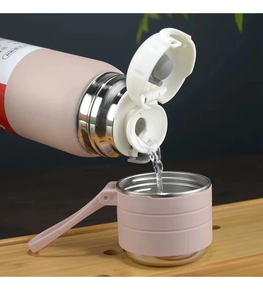 Paslanmaz Çelik Matara Termos Su Şişesi 500 ML Vakumlu Kapak - Yeşil - Resim 3