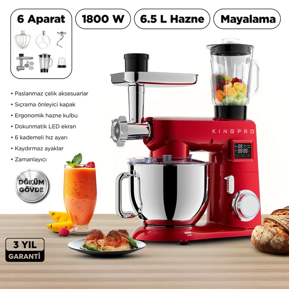 KINGPRO KSM4001 Damboo Mutfak Şefi Kırmızı - Resim 2