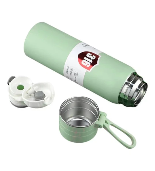 Paslanmaz Çelik Matara Termos Su Şişesi 500 ML Vakumlu Kapak - Yeşil - Resim 2