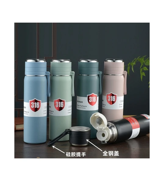 Paslanmaz Çelik Matara Termos Su Şişesi 500 ML Vakumlu Kapak - Yeşil - Resim 5