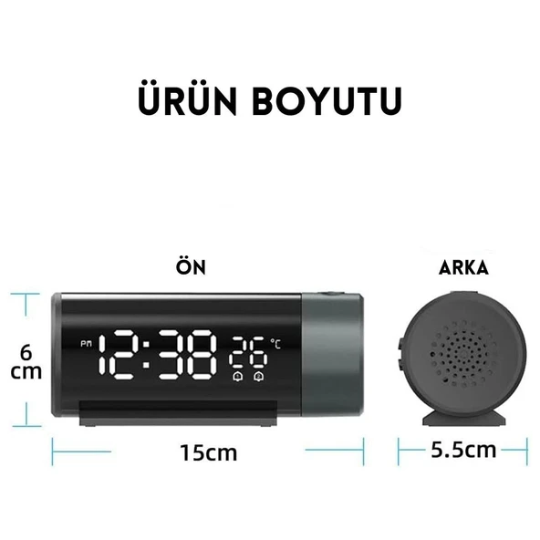 Monozone Projeksiyon Çalar Saat LED Ekran Sıcaklık Göstergeli Yansıtmalı Çift Alarmlı Masa Saati - Resim 2