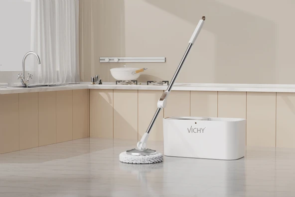 VICHY 360° Döner Mop Temizlik Seti | Kolay Sıkma Kova, Mikrofiber Mop (Yedek Mop Hediyeli) VCH-6677 X6 - Resim 2