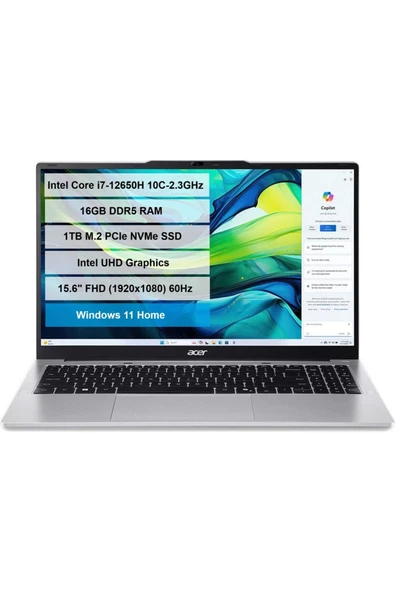 Acer Aspire Lite AL15-71P-735B  i7-12650H 16GB DDR5 1TB SSD 15.6" FHD Windows 11 Home ürün görseli