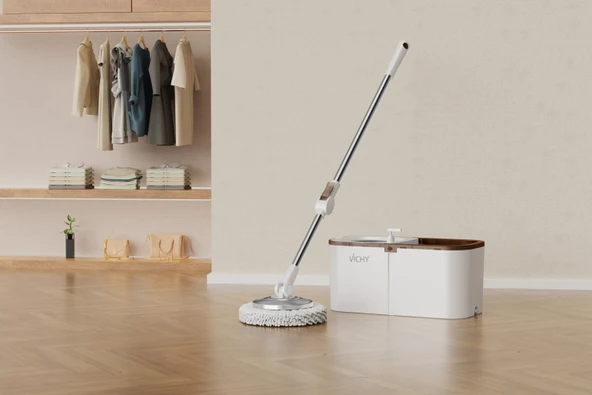VICHY 360° Döner Mop Temizlik Seti | Kolay Sıkma Kova, Mikrofiber Mop (Yedek Mop Hediyeli)  VCH-6674 X1 - Resim 2