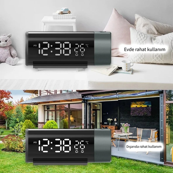 Monozone Projeksiyon Çalar Saat LED Ekran Sıcaklık Göstergeli Yansıtmalı Çift Alarmlı Masa Saati - Resim 5