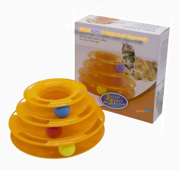 Süslüpati Toplu Yuvarlak 3 Katlı Şirin Kedi Oyuncağı ürün görseli