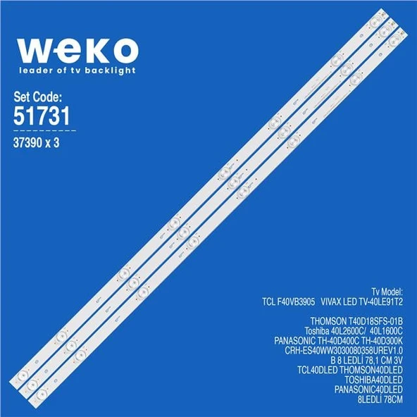 Panasonic TH-40D300K 40'' 3 Adet Tv Led Bar ( Tvnizin içindeki led barla aynısı olduğunu görmeden almayınız. Led bar ürünlerinde paket açıldığında iade kabul edilmemektedir. ) ürün görseli